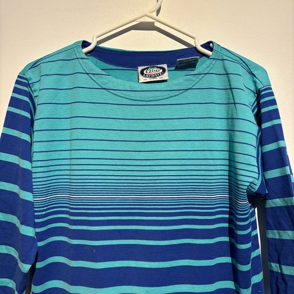 70s/80s IZOD Lacoste Kids Long Sleeve Shirt Blue Teal Striped Vintage Medium - Picture 4 of 11